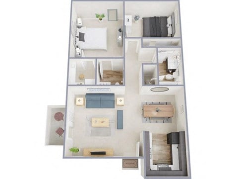 Floor plan for 2 beds, 1.5 baths, 820 sqft